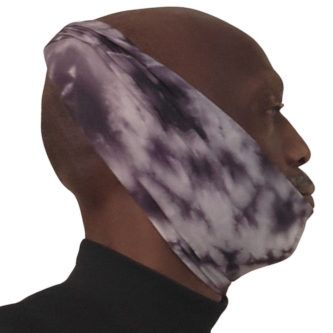 Wavy Beard Maven compression wrap in purple and white tie-dye pattern, designed for textured beards.