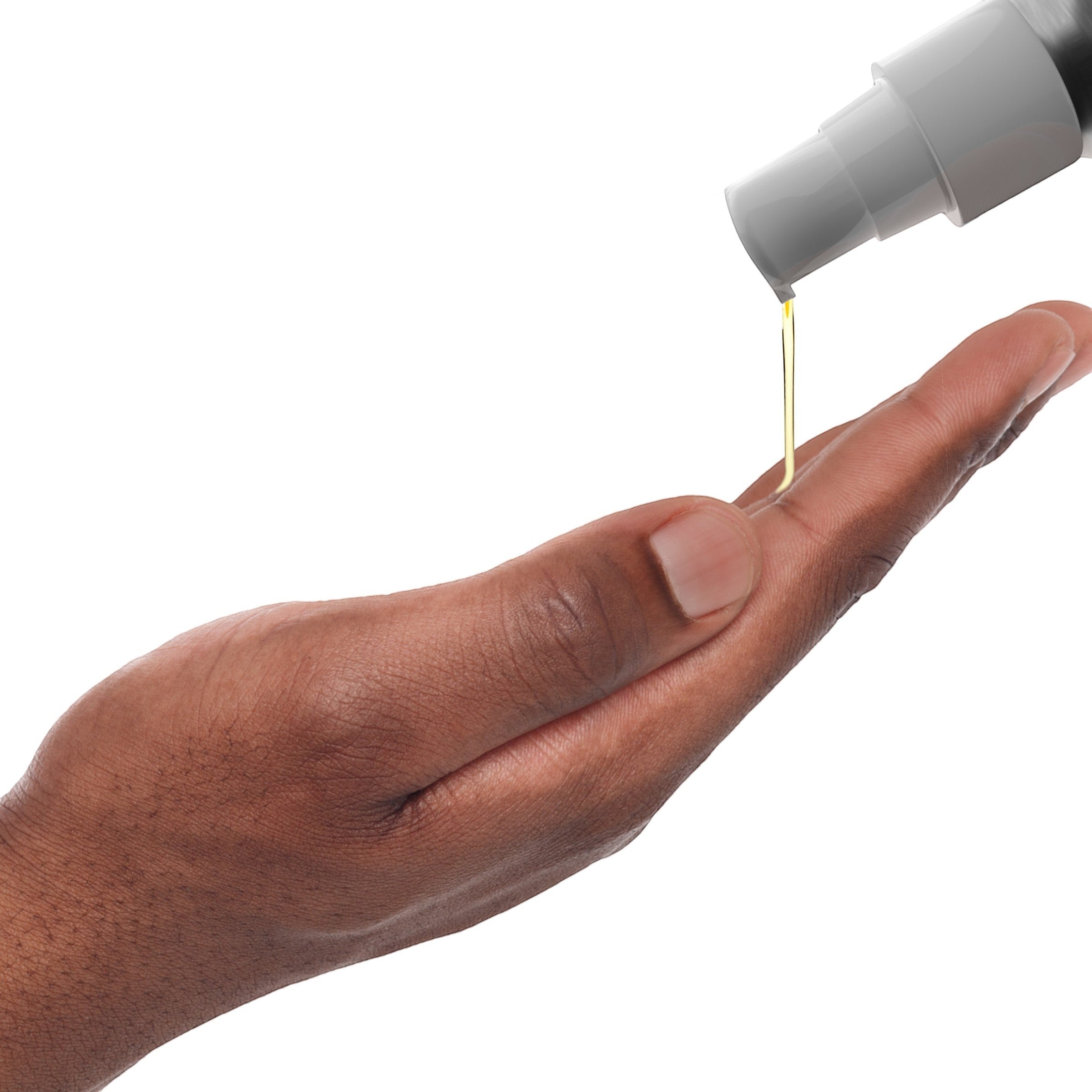 Wavy Beard Maven unscented beard oil being dispensed onto a hand. Vegan, all-natural formula.