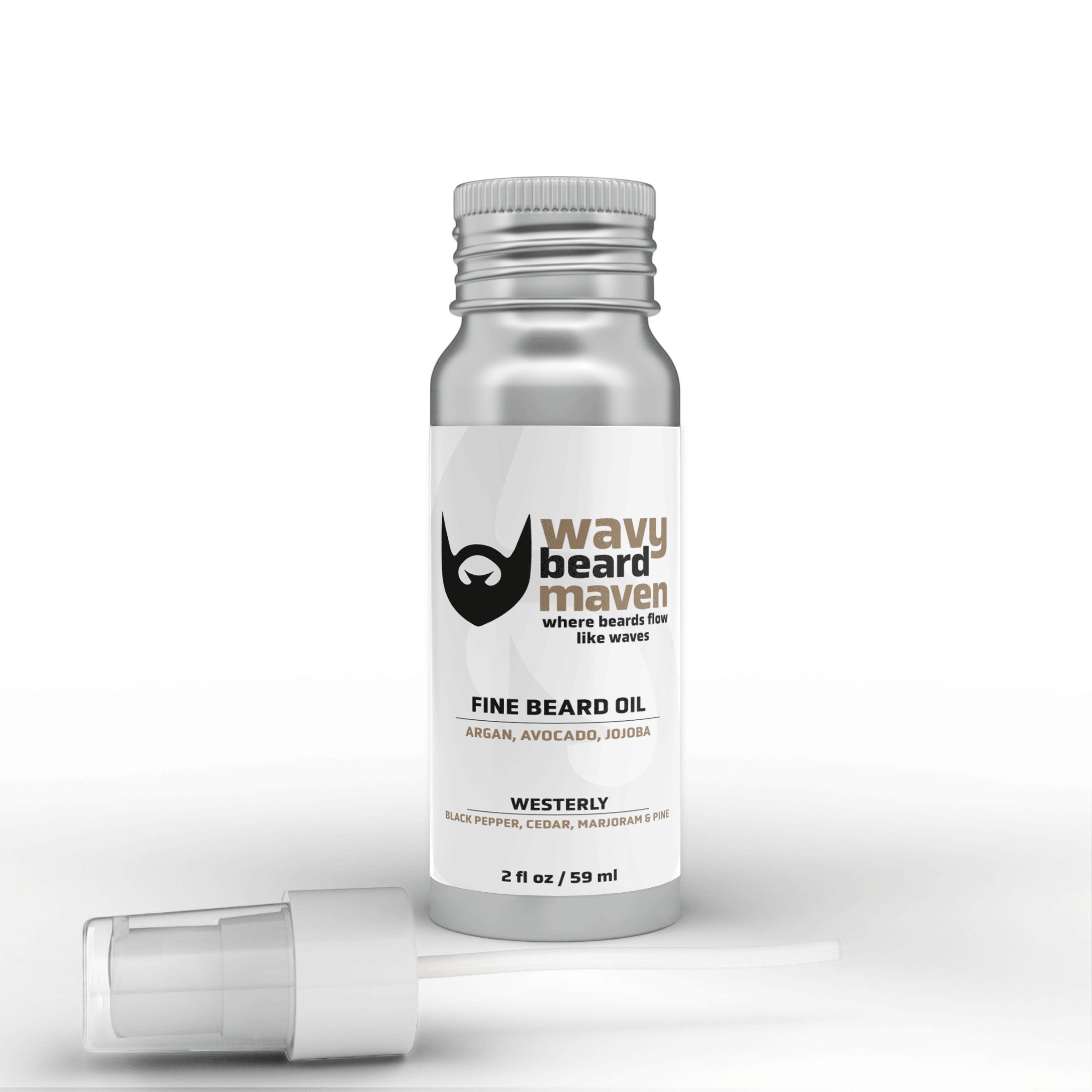 Wavy Beard Maven Westerly Premium Beard Oil with Argan, Avocado, Jojoba for healthy, soft beard growth.